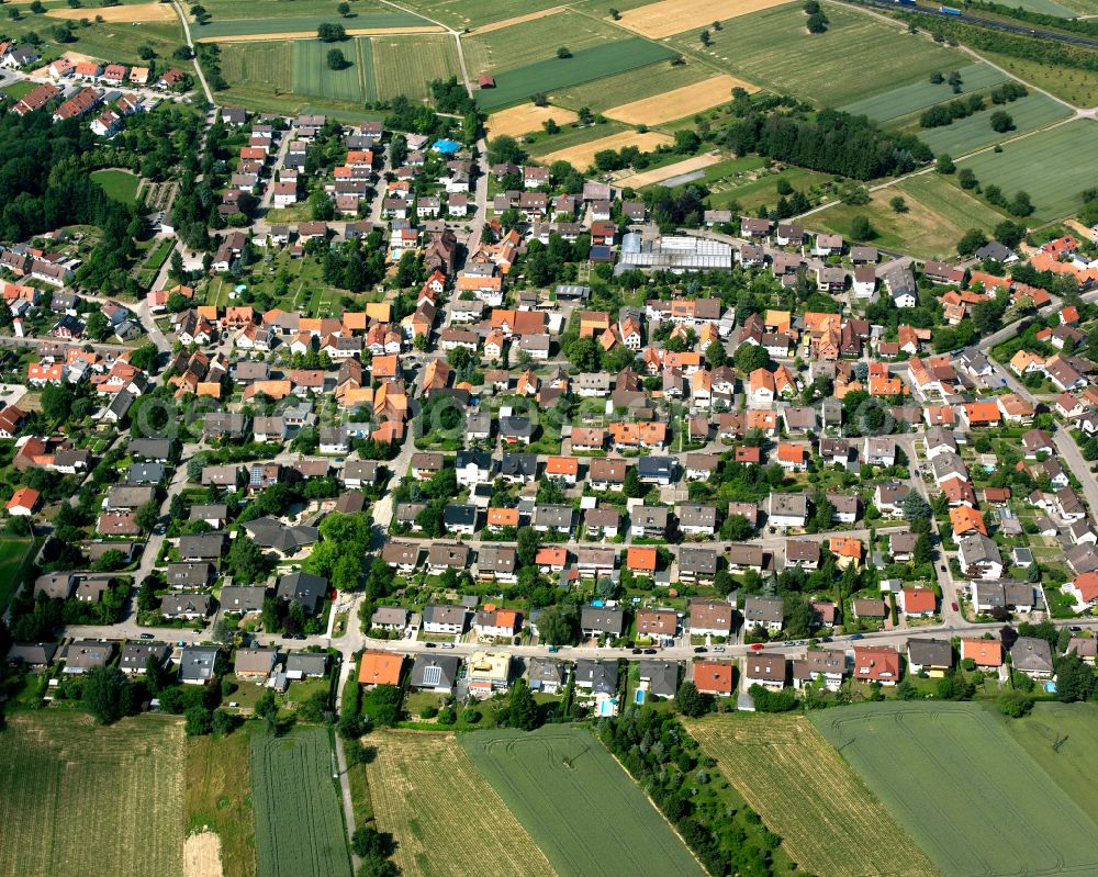 Aerial image Karlsruhe - Village view on the edge of agricultural fields and land on street Henri-Arnaud-Strasse in the district Palmbach in Karlsruhe in the state Baden-Wuerttemberg, Germany