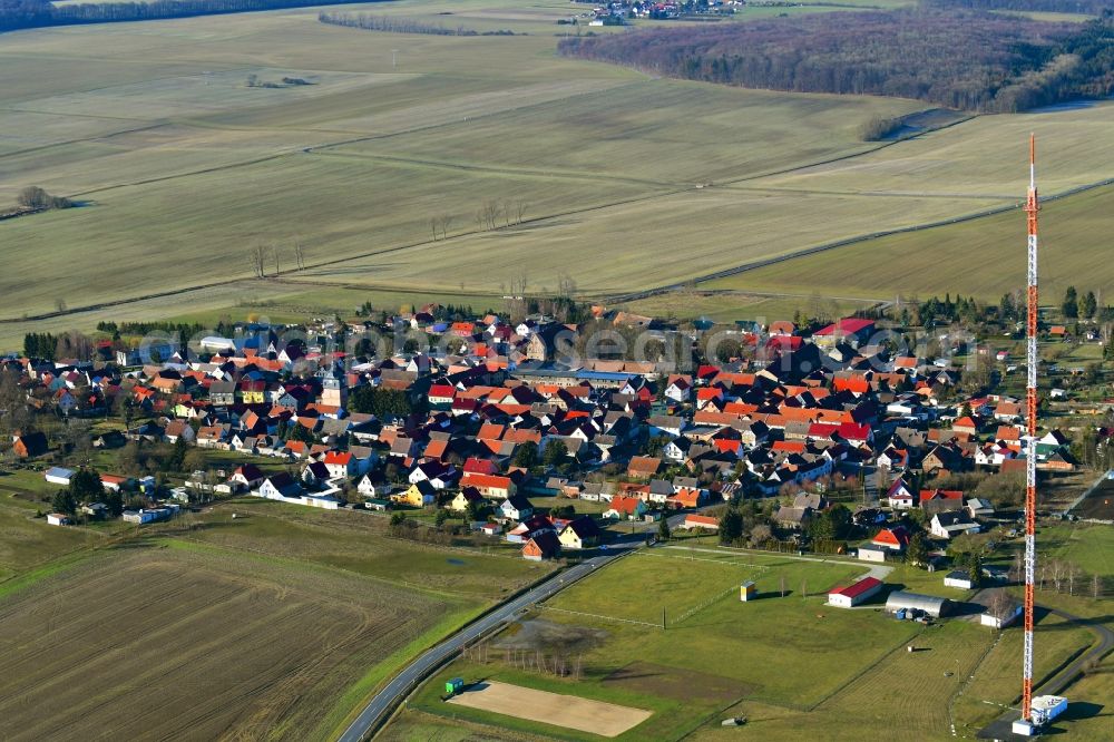 Aerial image Keula - Village view on the edge of agricultural fields and land in Keula in the state Thuringia, Germany