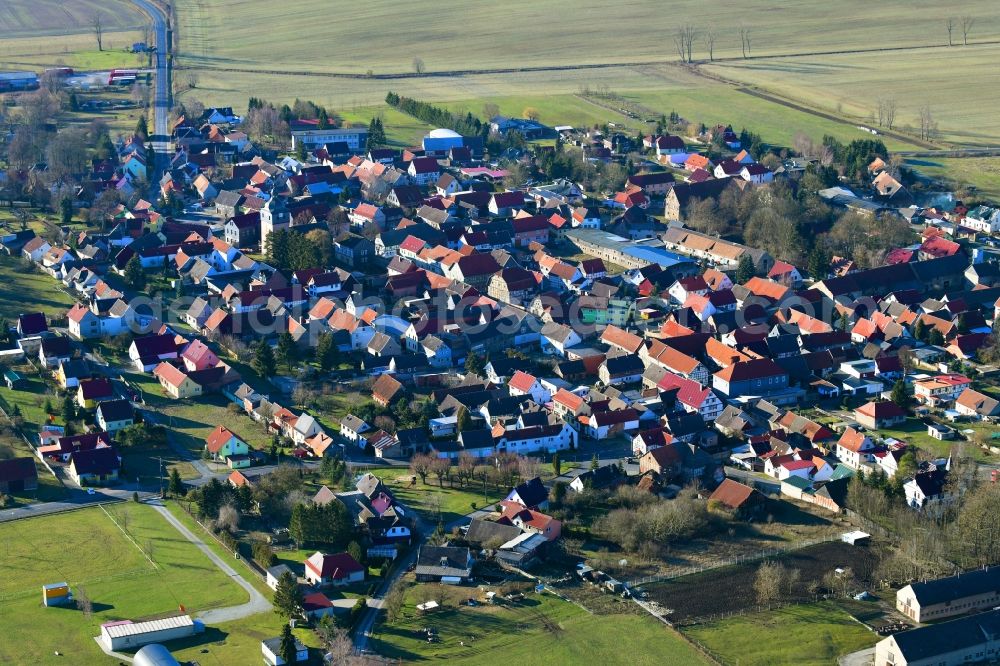 Aerial image Keula - Village view on the edge of agricultural fields and land in Keula in the state Thuringia, Germany