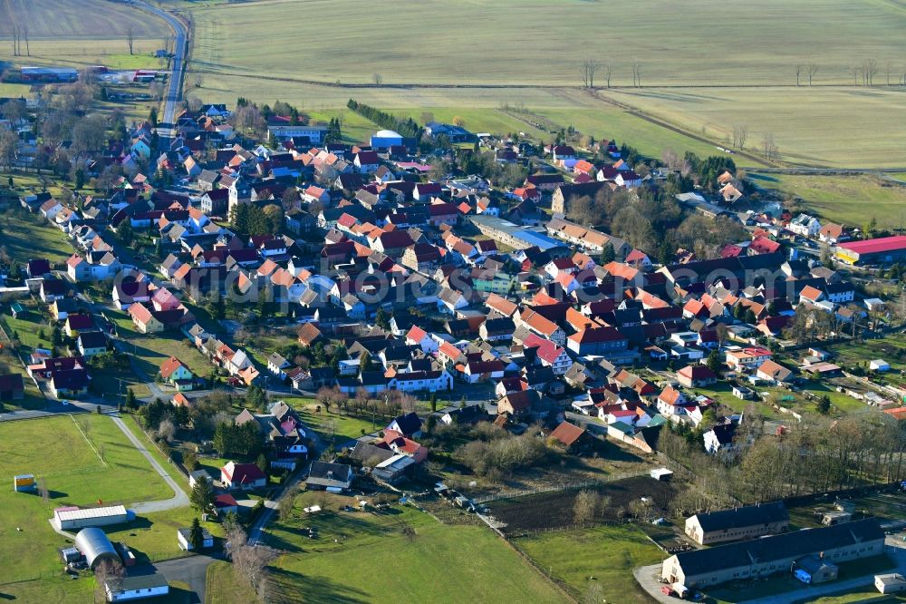 Aerial photograph Keula - Village view on the edge of agricultural fields and land in Keula in the state Thuringia, Germany