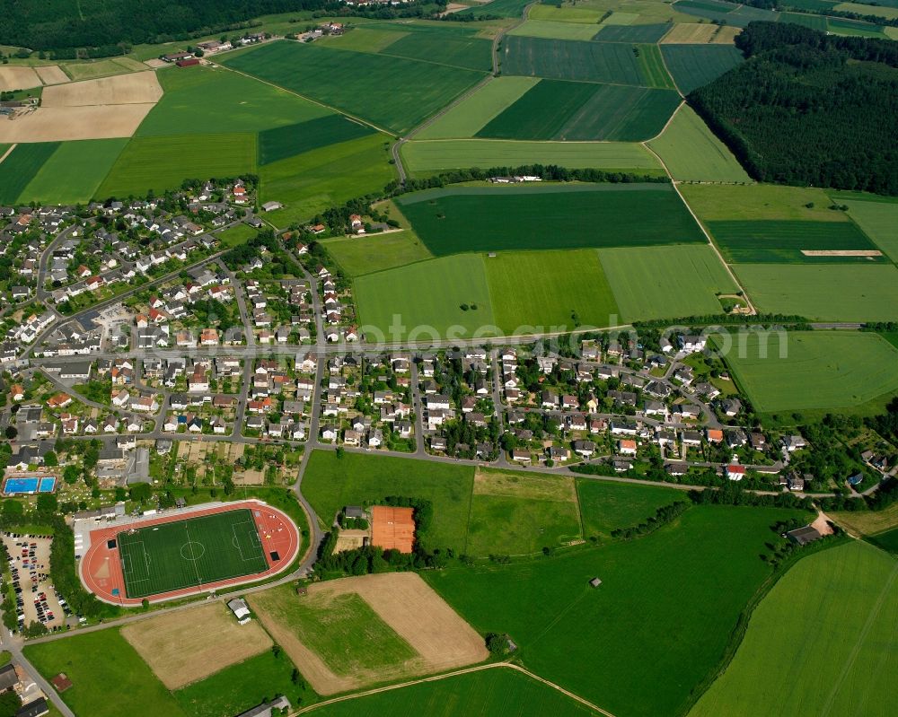 Aerial image Kirberg - Village view on the edge of agricultural fields and land in Kirberg in the state Hesse, Germany