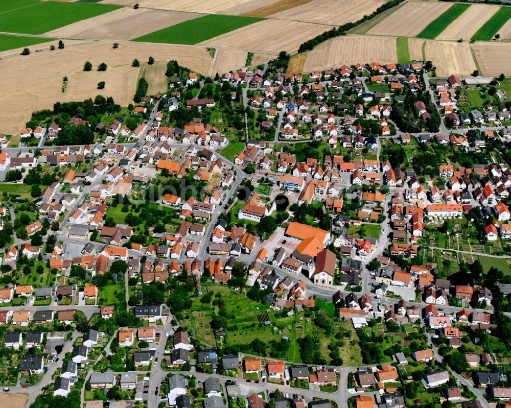 Aerial photograph Kirchhausen - Village view on the edge of agricultural fields and land in Kirchhausen in the state Baden-Wuerttemberg, Germany