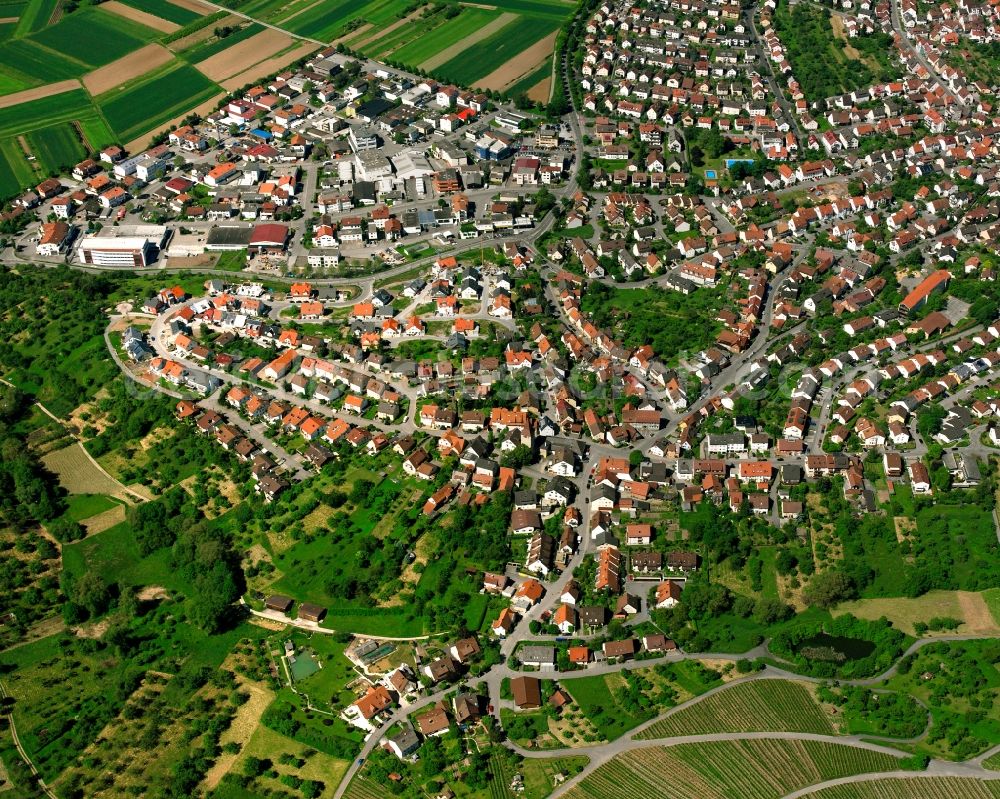 Korb from above - Village view on the edge of agricultural fields and land in Korb in the state Baden-Wuerttemberg, Germany