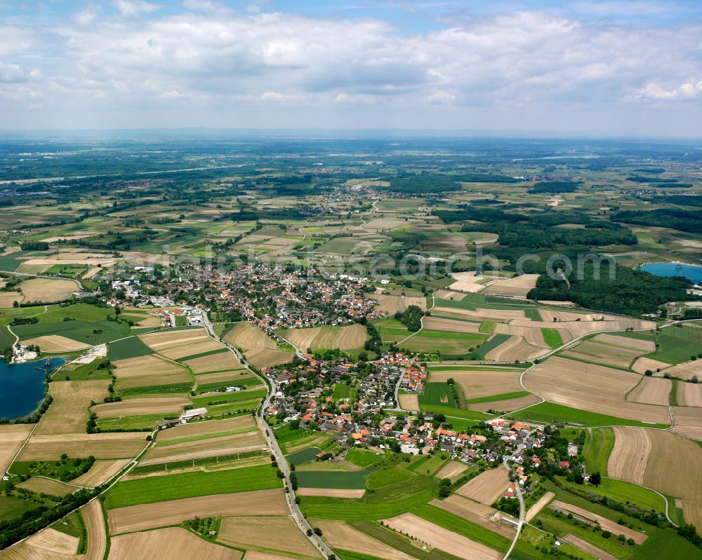 Kork from above - Village view on the edge of agricultural fields and land in Kork in the state Baden-Wuerttemberg, Germany