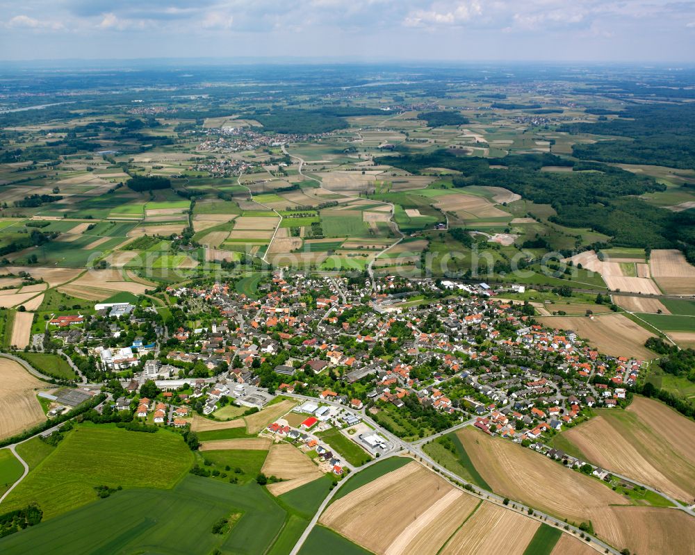 Kork from the bird's eye view: Village view on the edge of agricultural fields and land in Kork in the state Baden-Wuerttemberg, Germany