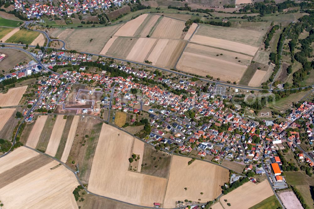 Aerial image Kredenbach - Village view on the edge of agricultural fields and land in Kredenbach in the state Bavaria, Germany