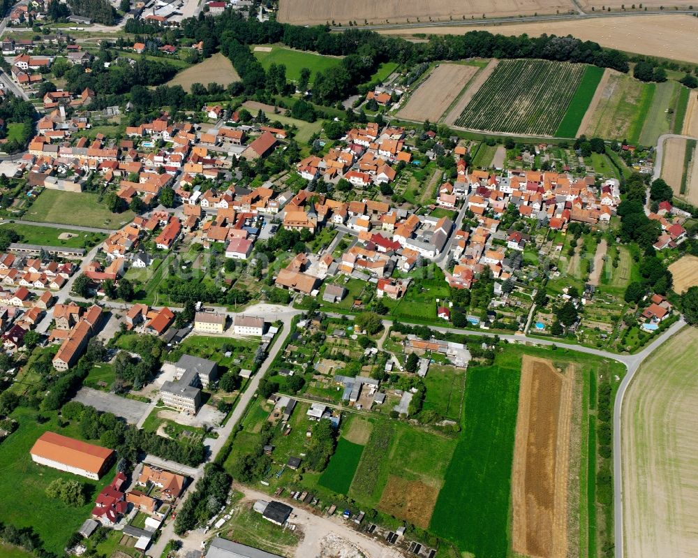 Aerial image Körner - Village view on the edge of agricultural fields and land in Körner in the state Thuringia, Germany