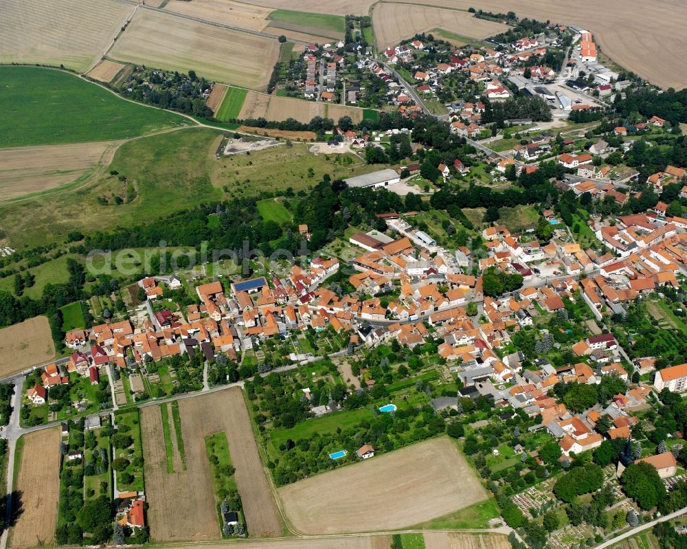 Körner from above - Village view on the edge of agricultural fields and land in Körner in the state Thuringia, Germany