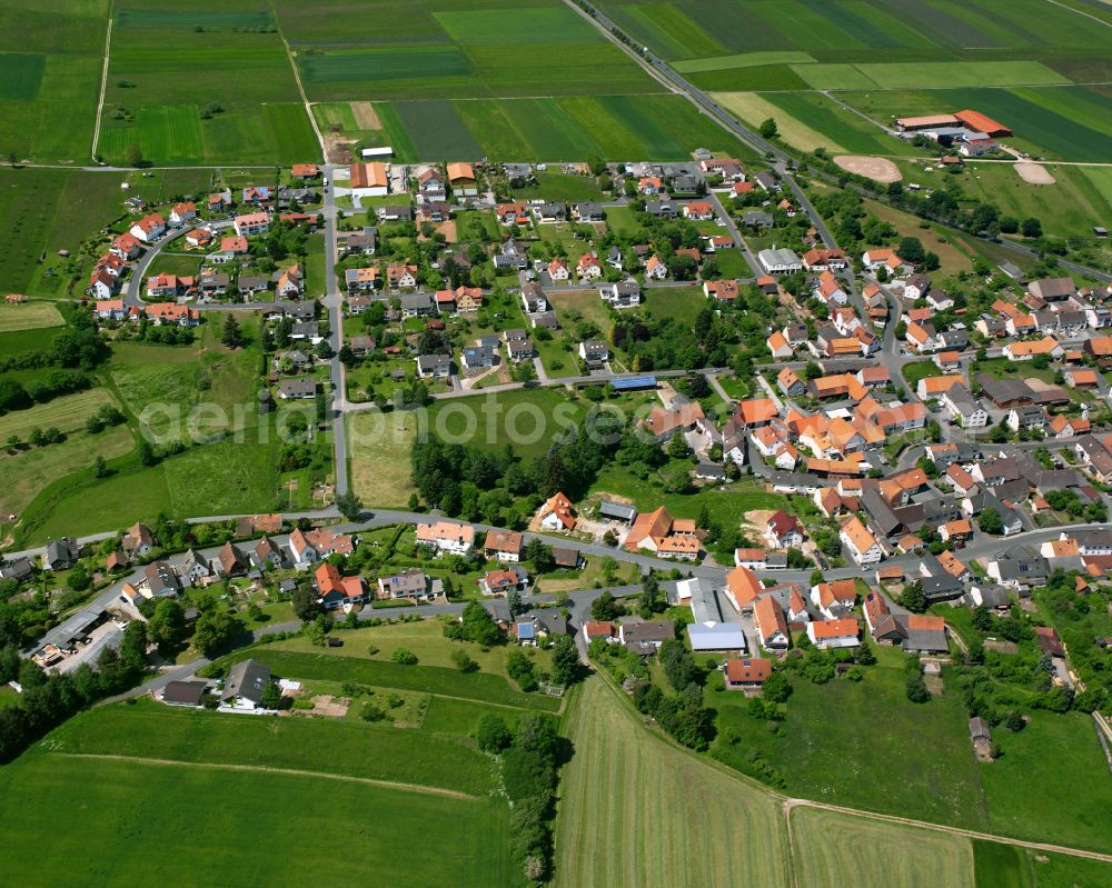 Aerial photograph Landenhausen - Village view on the edge of agricultural fields and land in Landenhausen in the state Hesse, Germany