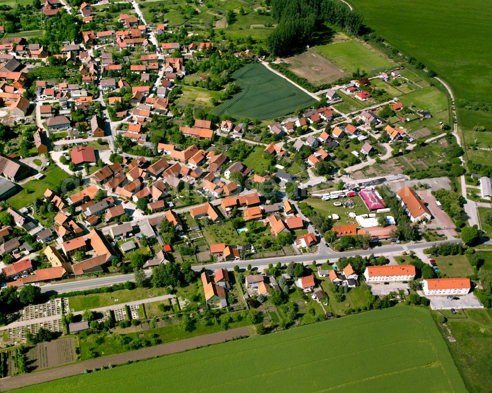 Langeln from above - Village view on the edge of agricultural fields and land in Langeln in the state Saxony-Anhalt, Germany