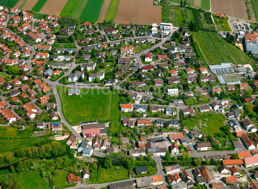 Aerial photograph Langenau - Village view on the edge of agricultural fields and land in Langenau in the state Baden-Wuerttemberg, Germany