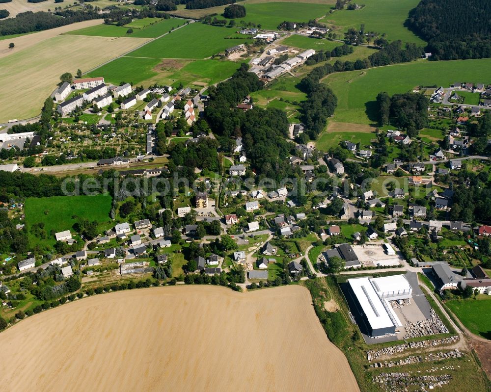 Aerial image Langenau - Village view on the edge of agricultural fields and land in Langenau in the state Saxony, Germany