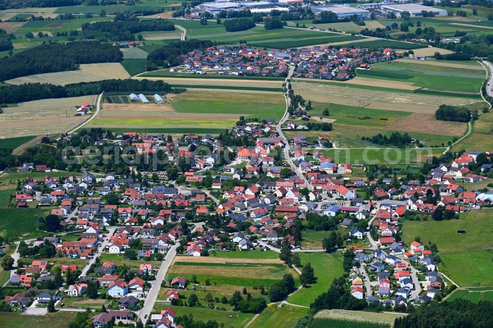 Langenbruck from above - Village view on the edge of agricultural fields and land in Langenbruck in the state Bavaria, Germany