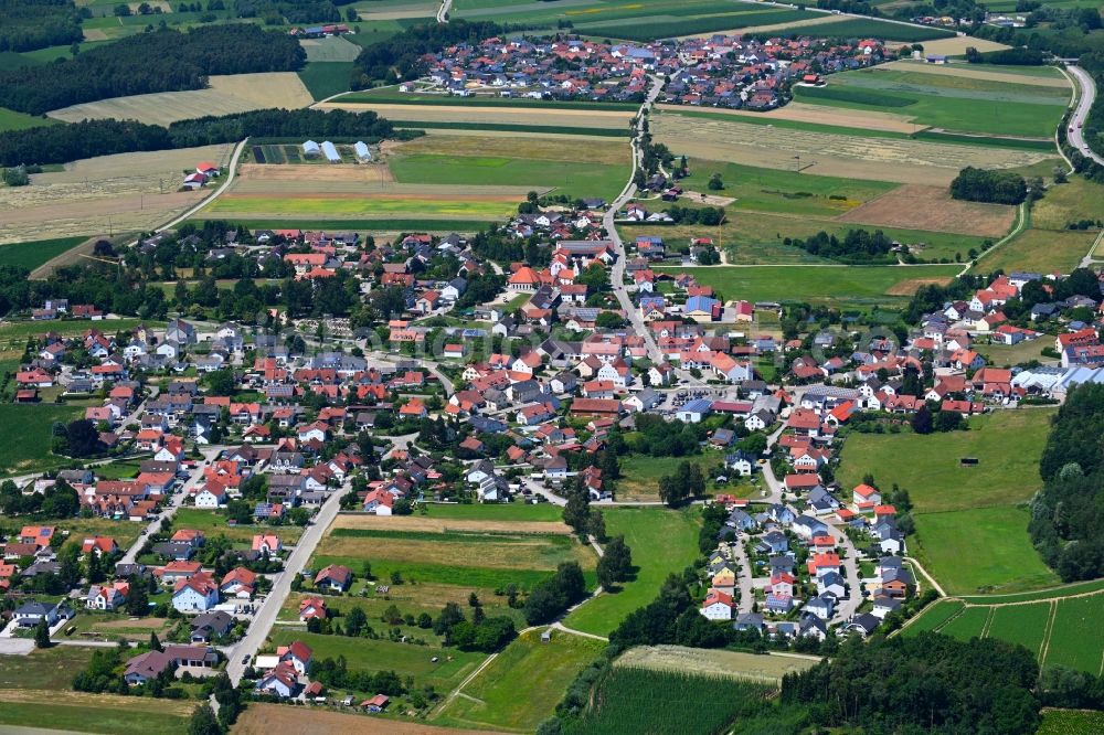 Langenbruck from the bird's eye view: Village view on the edge of agricultural fields and land in Langenbruck in the state Bavaria, Germany