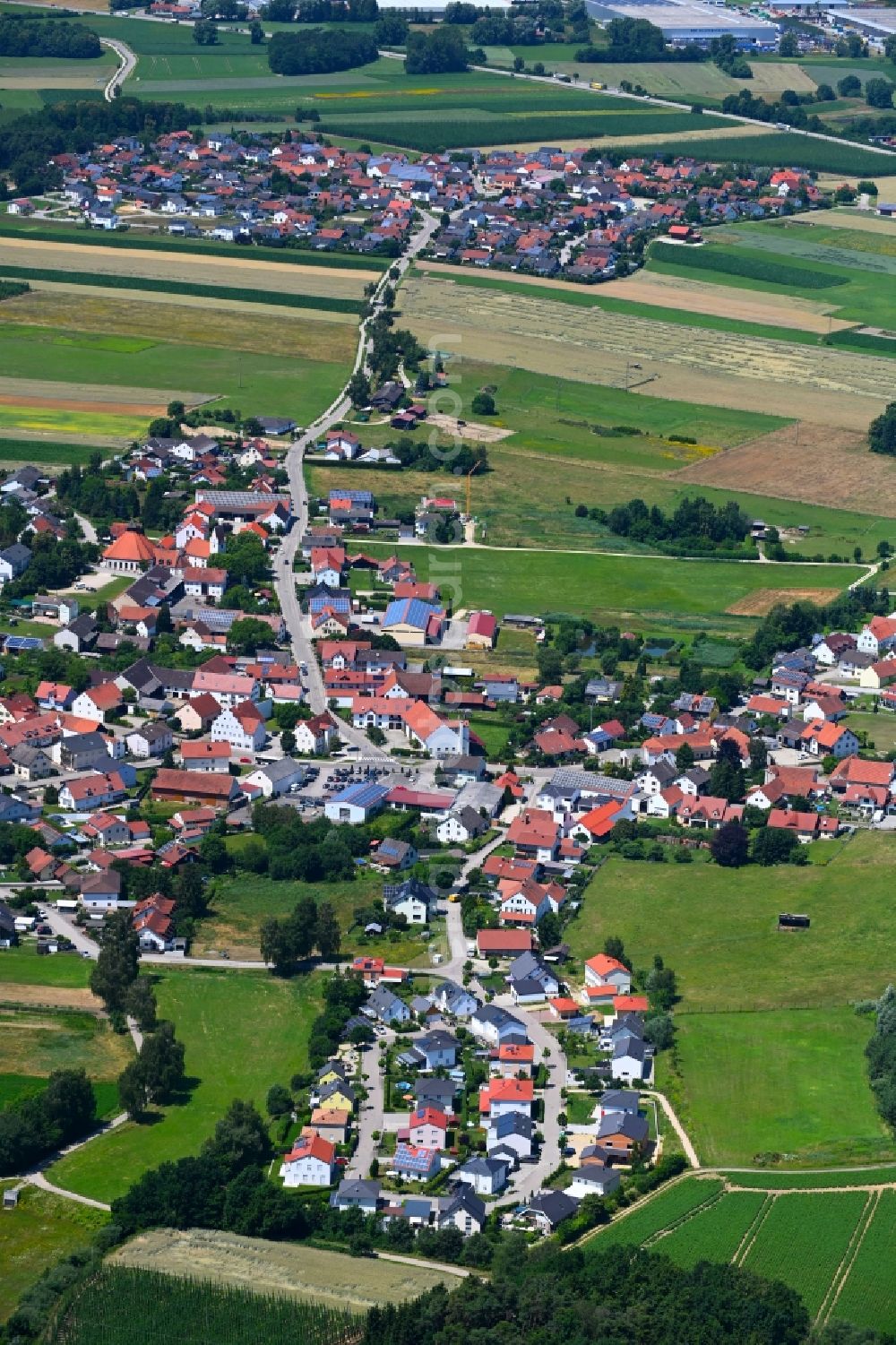 Aerial image Langenbruck - Village view on the edge of agricultural fields and land in Langenbruck in the state Bavaria, Germany