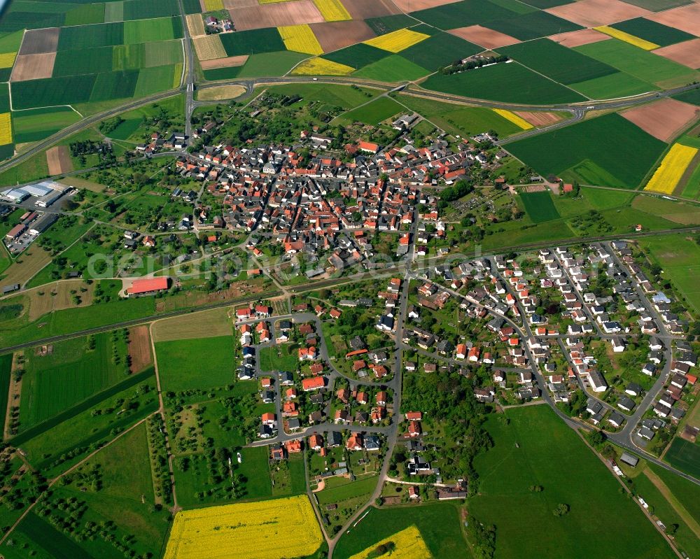 Langsdorf from above - Village view on the edge of agricultural fields and land in Langsdorf in the state Hesse, Germany