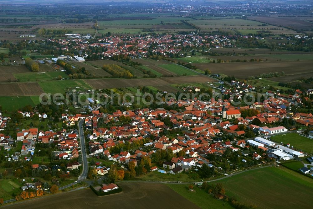 Aerial photograph Langula - Village view on the edge of agricultural fields and land in Langula in the state Thuringia, Germany