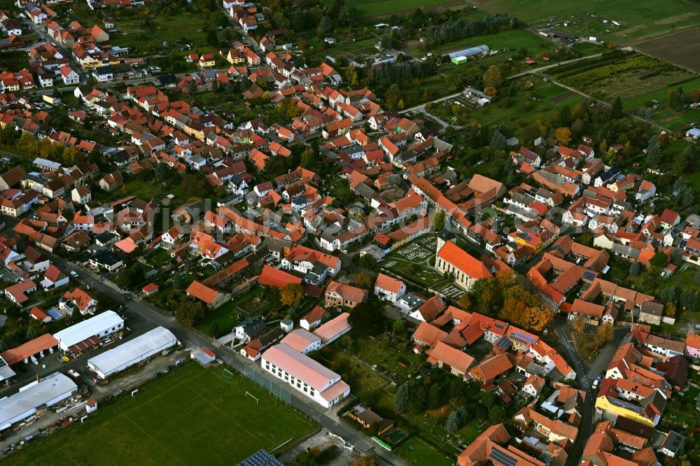 Aerial photograph Langula - Village view on the edge of agricultural fields and land in Langula in the state Thuringia, Germany