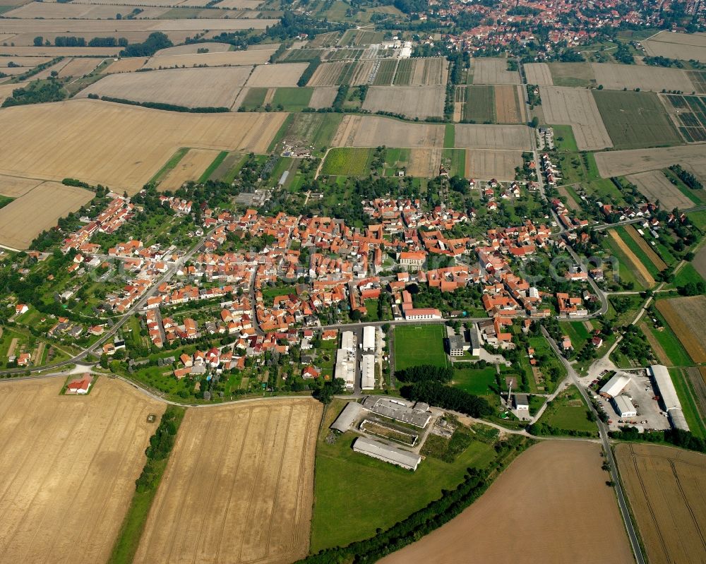 Langula from above - Village view on the edge of agricultural fields and land in Langula in the state Thuringia, Germany