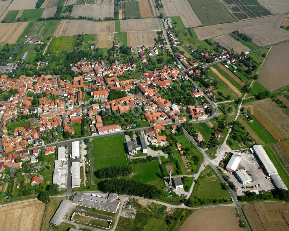 Aerial image Langula - Village view on the edge of agricultural fields and land in Langula in the state Thuringia, Germany