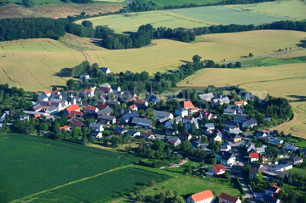 Aerial image Lastau - Village view on the edge of agricultural fields and land in Lastau in the state Saxony, Germany