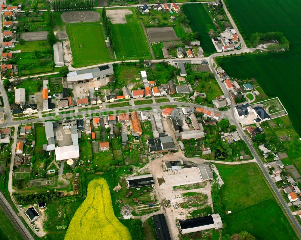 Lübs from above - Village view on the edge of agricultural fields and land in Lübs in the state Saxony-Anhalt, Germany