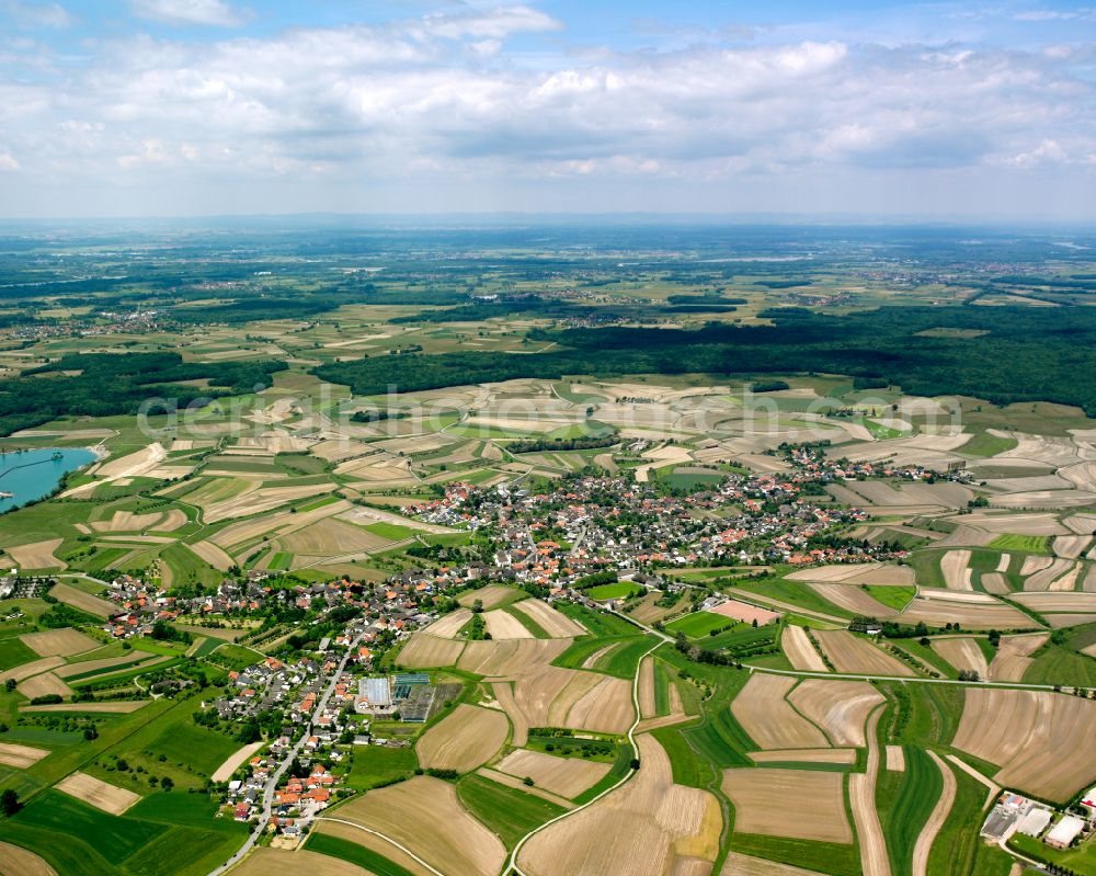 Legelshurst from above - Village view on the edge of agricultural fields and land in Legelshurst in the state Baden-Wuerttemberg, Germany