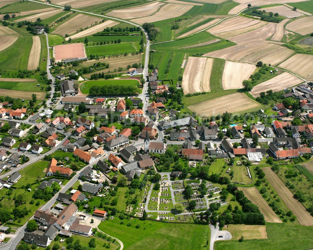 Legelshurst from the bird's eye view: Village view on the edge of agricultural fields and land in Legelshurst in the state Baden-Wuerttemberg, Germany