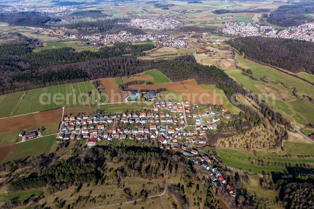 Aerial photograph Lehenweiler - Village view on the edge of agricultural fields and land in Lehenweiler in the state Baden-Wuerttemberg, Germany