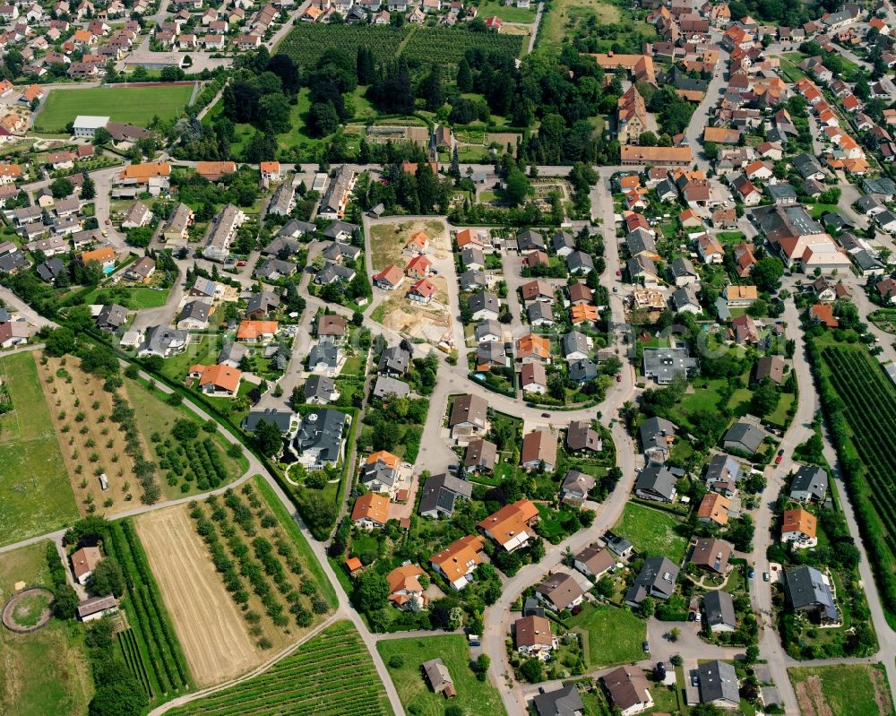 Lehrensteinsfeld from the bird's eye view: Village view on the edge of agricultural fields and land in Lehrensteinsfeld in the state Baden-Wuerttemberg, Germany