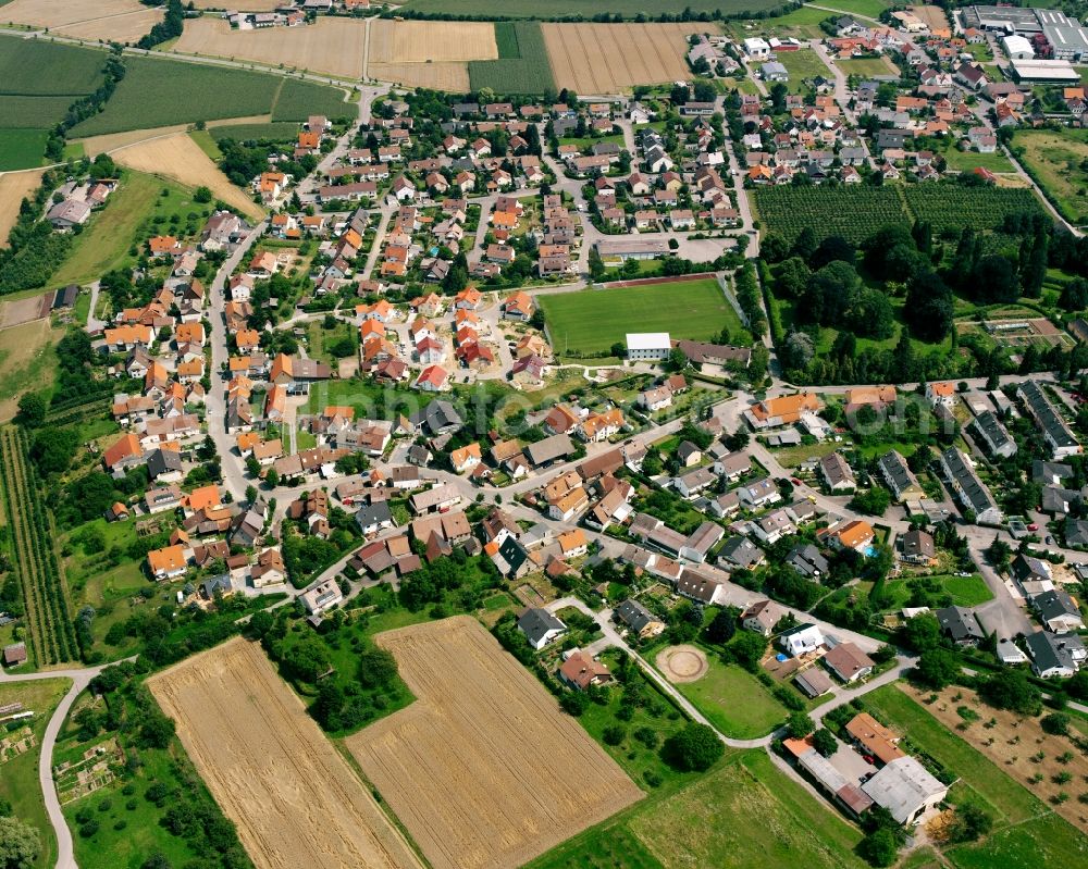 Aerial image Lehrensteinsfeld - Village view on the edge of agricultural fields and land in Lehrensteinsfeld in the state Baden-Wuerttemberg, Germany