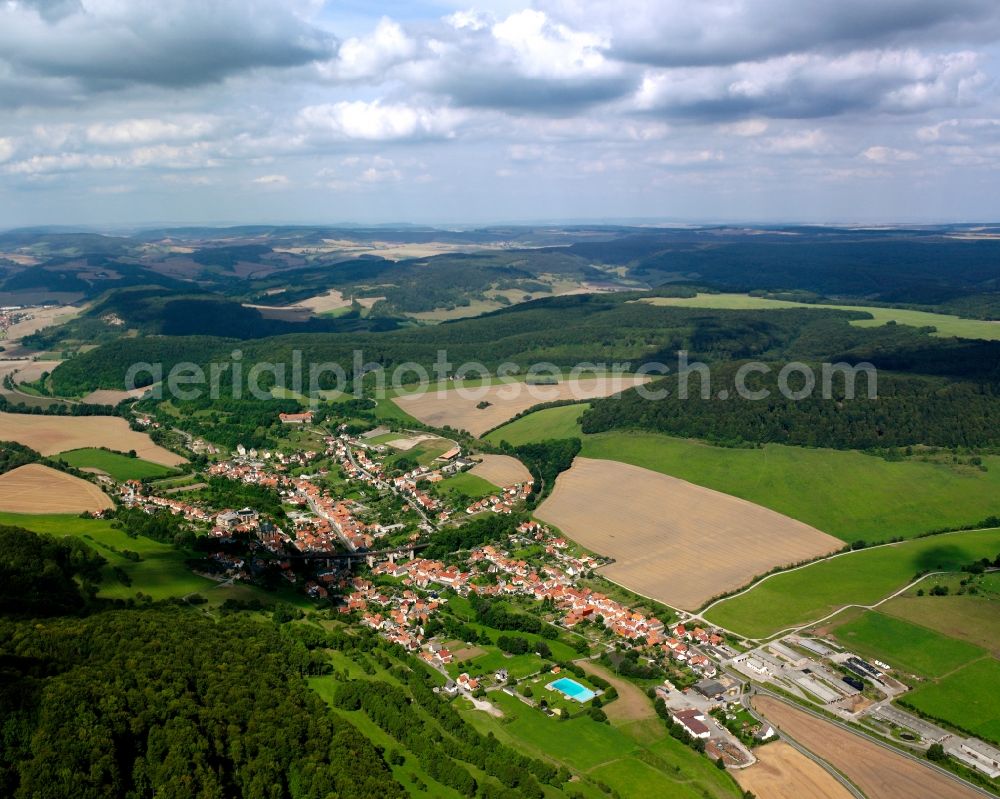 Aerial photograph Lengenfeld unterm Stein - Village view on the edge of agricultural fields and land in Lengenfeld unterm Stein in the state Thuringia, Germany