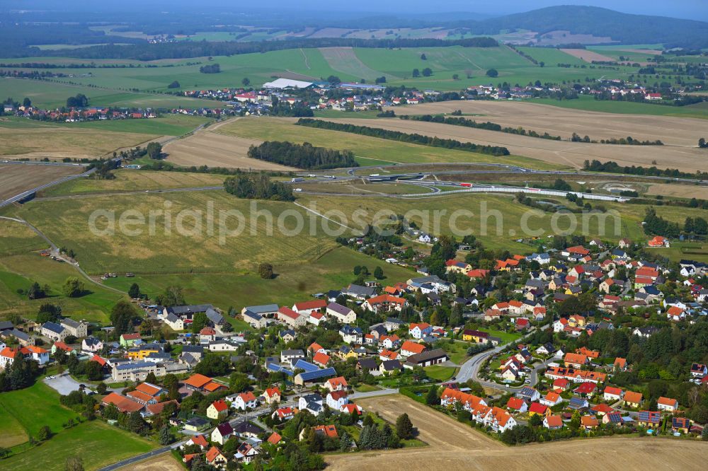 Aerial photograph Leppersdorf - Village view on the edge of agricultural fields and land on street S95 in Leppersdorf in the state Saxony, Germany