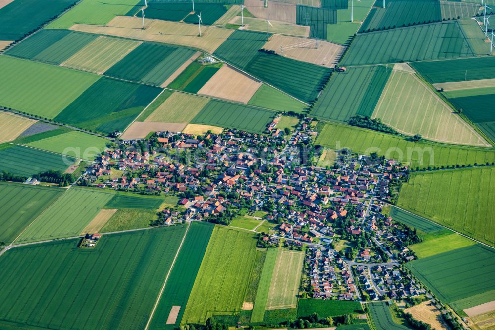 Aerial image Lesse - Village view on the edge of agricultural fields and land on street K4 in Lesse in the state Lower Saxony, Germany