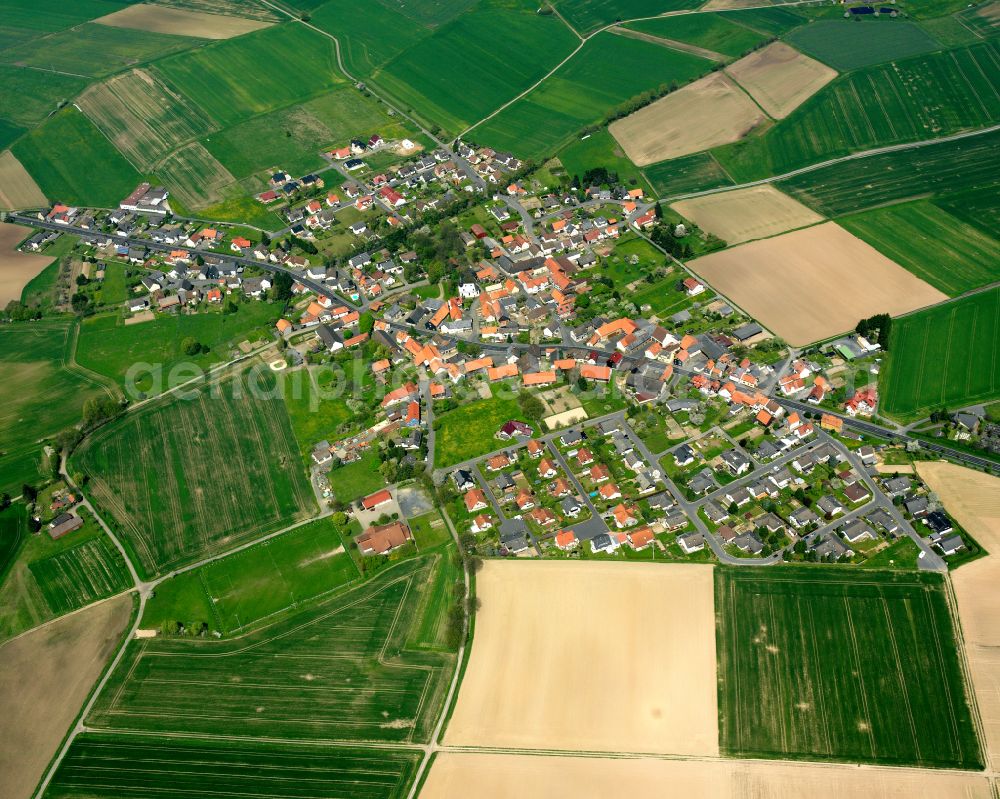 Aerial photograph Leusel - Village view on the edge of agricultural fields and land in Leusel in the state Hesse, Germany