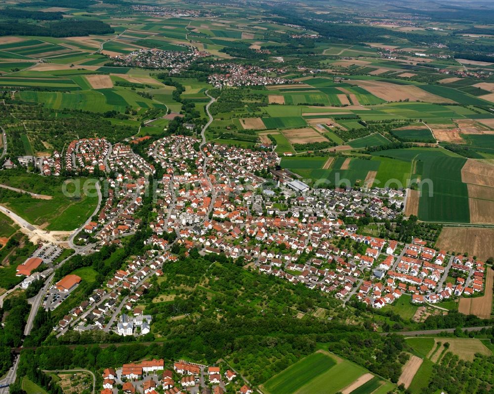 Aerial image Leutenbach - Village view on the edge of agricultural fields and land in Leutenbach in the state Baden-Wuerttemberg, Germany