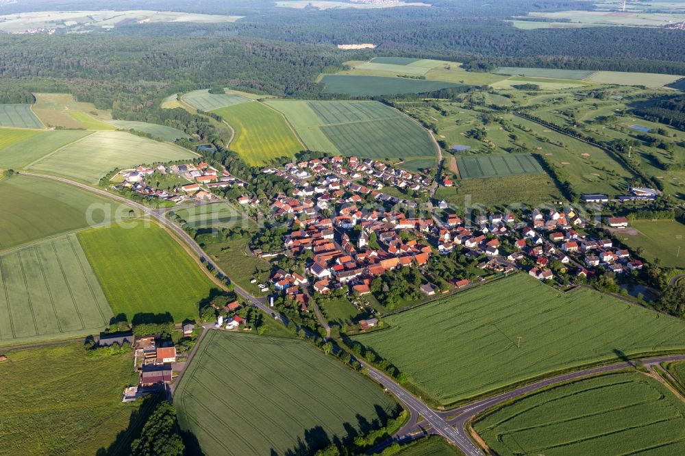 Aerial image Löffelsterz - Village view on the edge of agricultural fields and land in Loeffelsterz in the state Bavaria, Germany