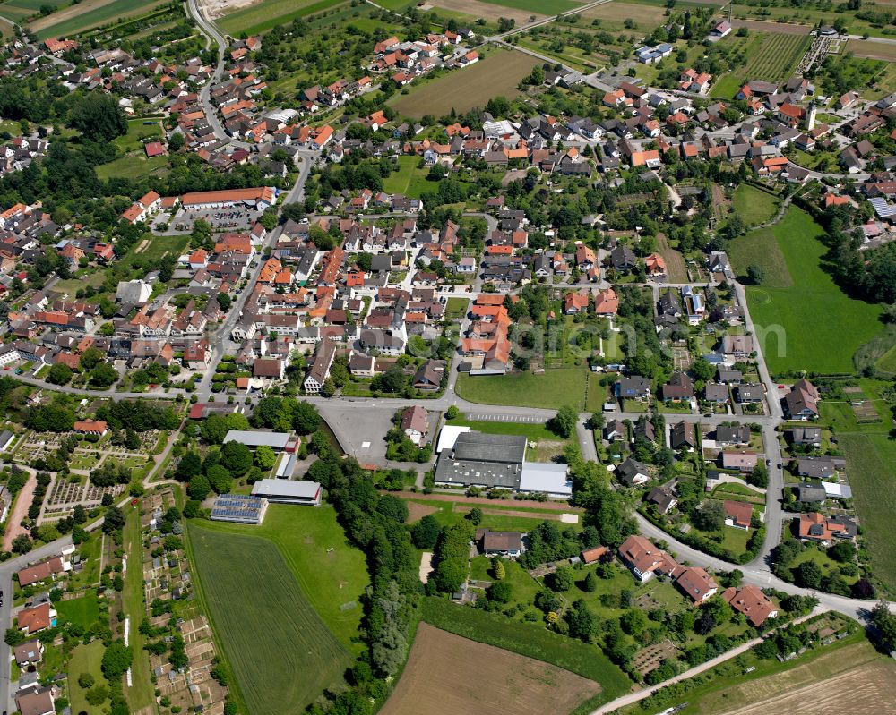 Lichtenau from above - Village view on the edge of agricultural fields and land in Lichtenau in the state Baden-Wuerttemberg, Germany