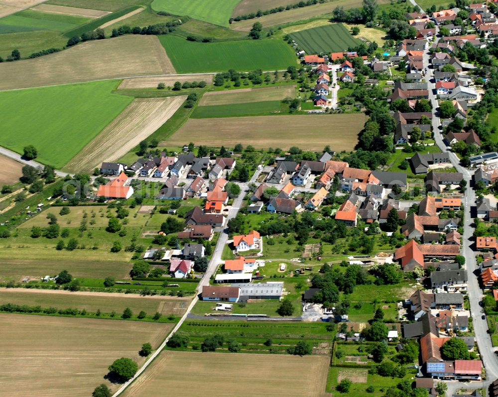 Lichtenau from above - Village view on the edge of agricultural fields and land in Lichtenau in the state Baden-Wuerttemberg, Germany