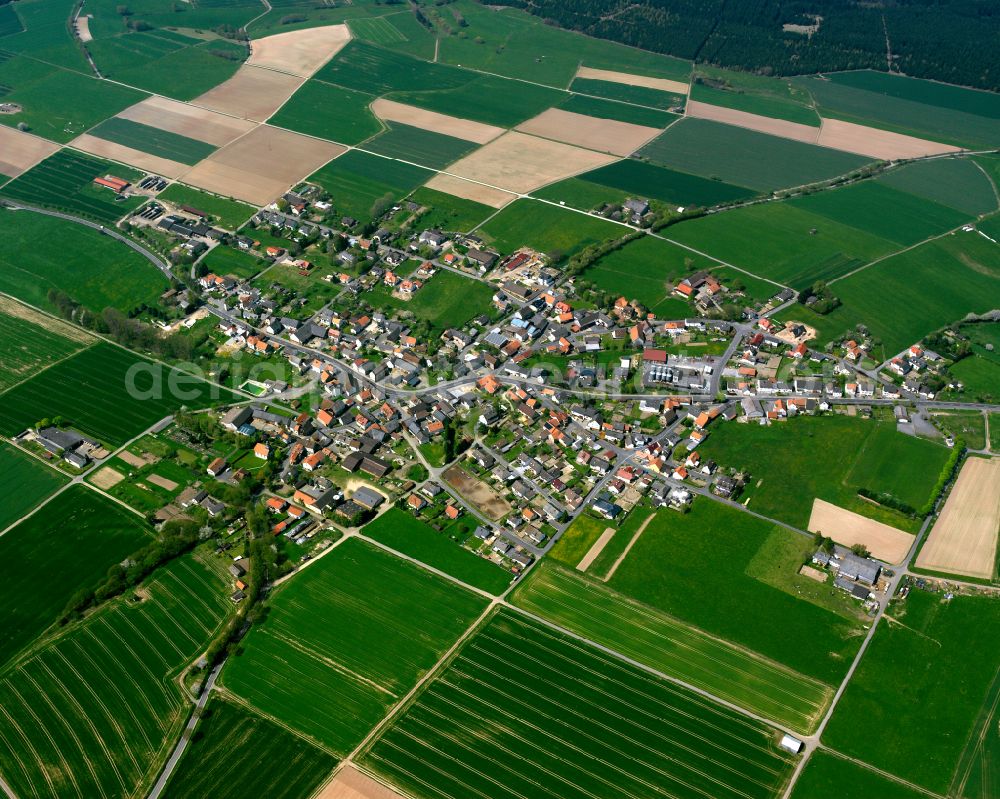 Aerial image Lingelbach - Village view on the edge of agricultural fields and land in Lingelbach in the state Hesse, Germany