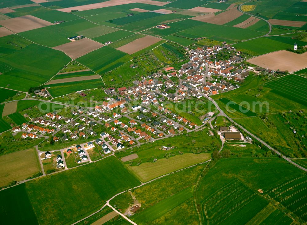 Aerial image Öllingen - Village view on the edge of agricultural fields and land in Öllingen in the state Baden-Wuerttemberg, Germany