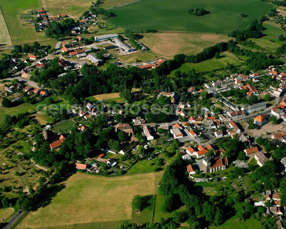 Aerial image Loburg - Village view on the edge of agricultural fields and land in Loburg in the state Saxony-Anhalt, Germany