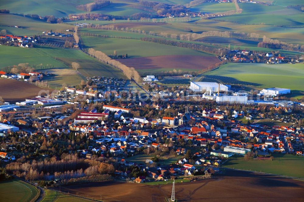 Aerial image Lommatzsch - Village view on the edge of agricultural fields and land in Lommatzsch in the state Saxony, Germany