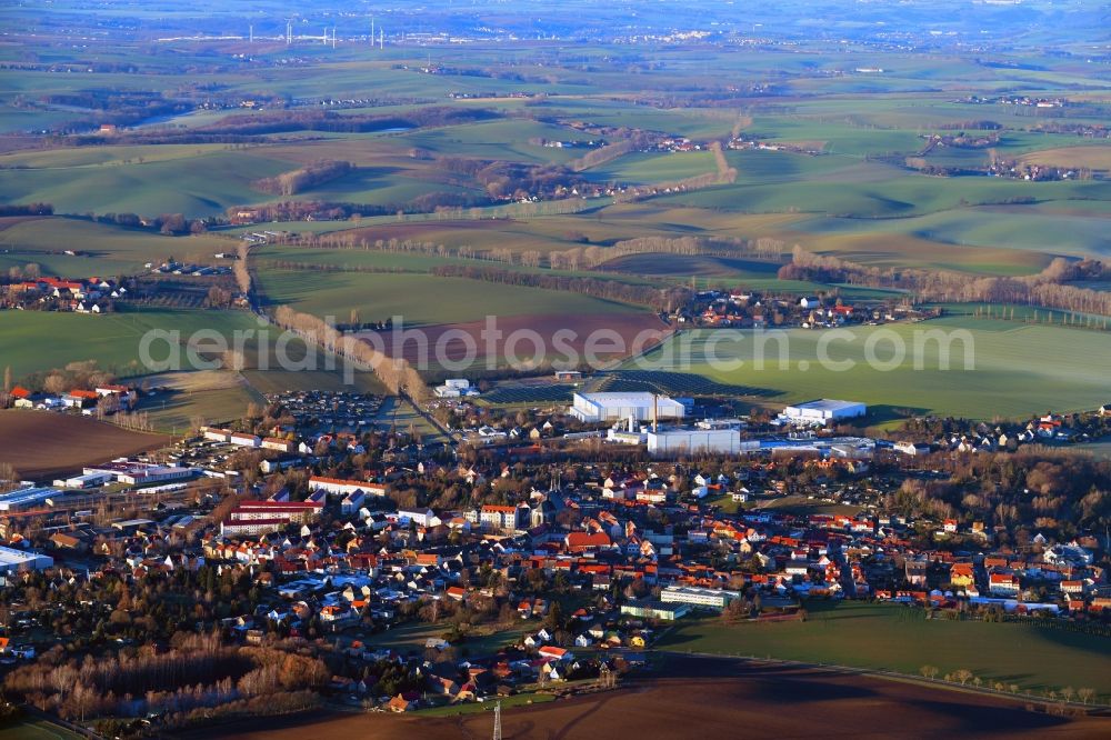 Aerial photograph Lommatzsch - Village view on the edge of agricultural fields and land in Lommatzsch in the state Saxony, Germany