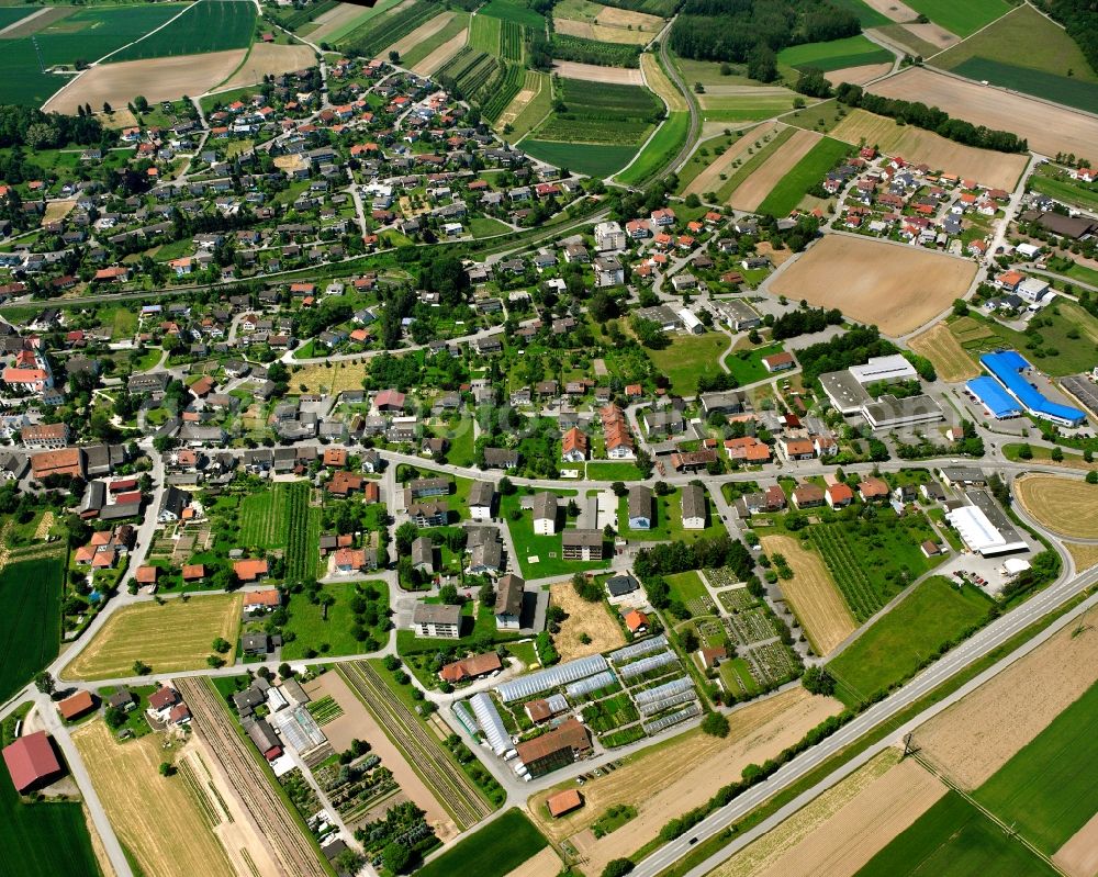 Aerial photograph Lottstetten - Village view on the edge of agricultural fields and land in Lottstetten in the state Baden-Wuerttemberg, Germany