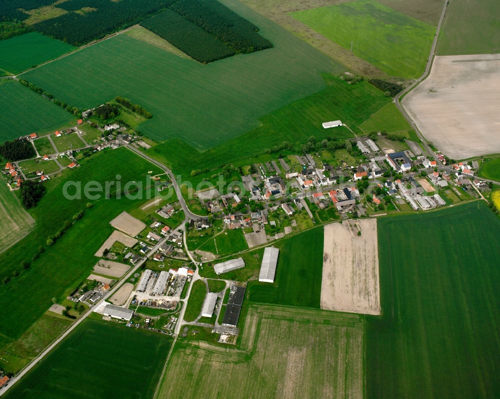 Luko from above - Village view on the edge of agricultural fields and land in Luko in the state Saxony-Anhalt, Germany