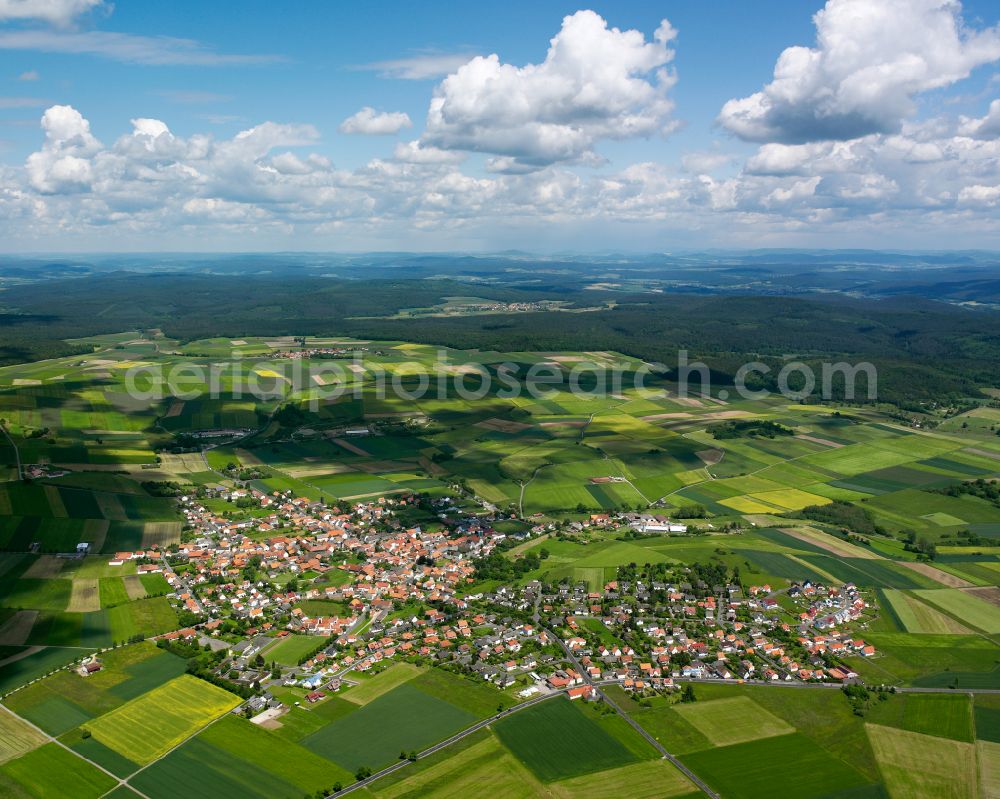 Aerial image Maar - Village view on the edge of agricultural fields and land in Maar in the state Hesse, Germany