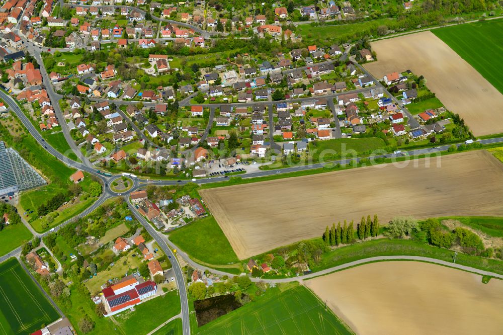 Aerial photograph Mainbernheim - Village view on the edge of agricultural fields and land in Mainbernheim in the state Bavaria, Germany