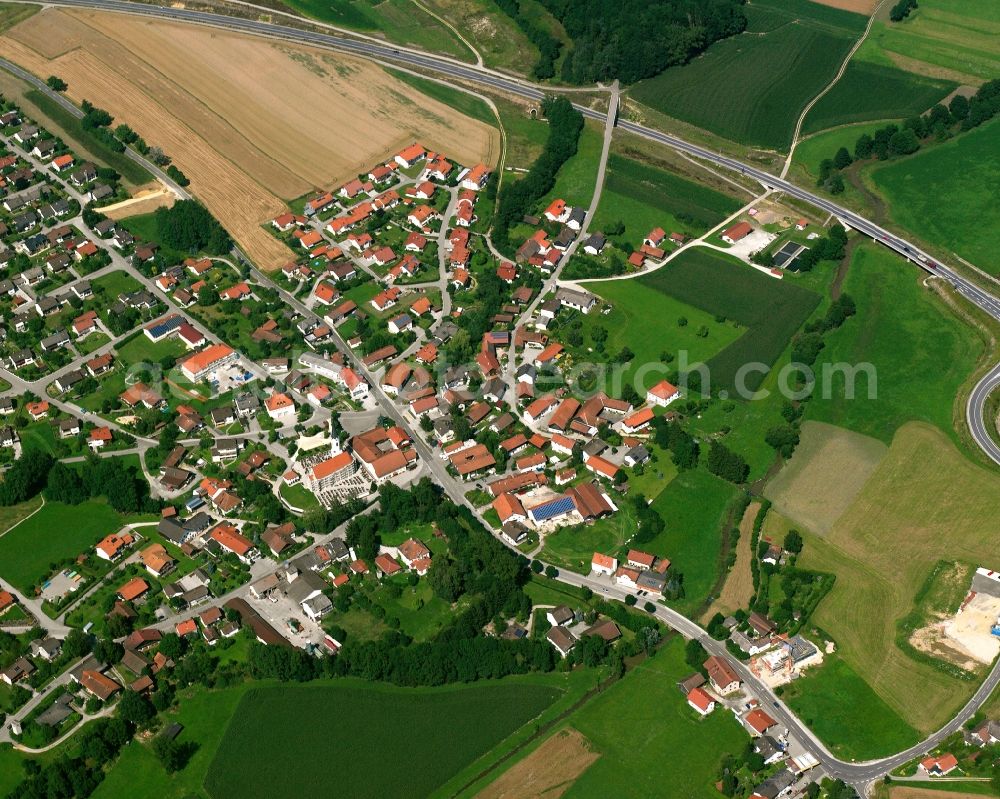 Aerial image Malgersdorf - Village view on the edge of agricultural fields and land in Malgersdorf in the state Bavaria, Germany