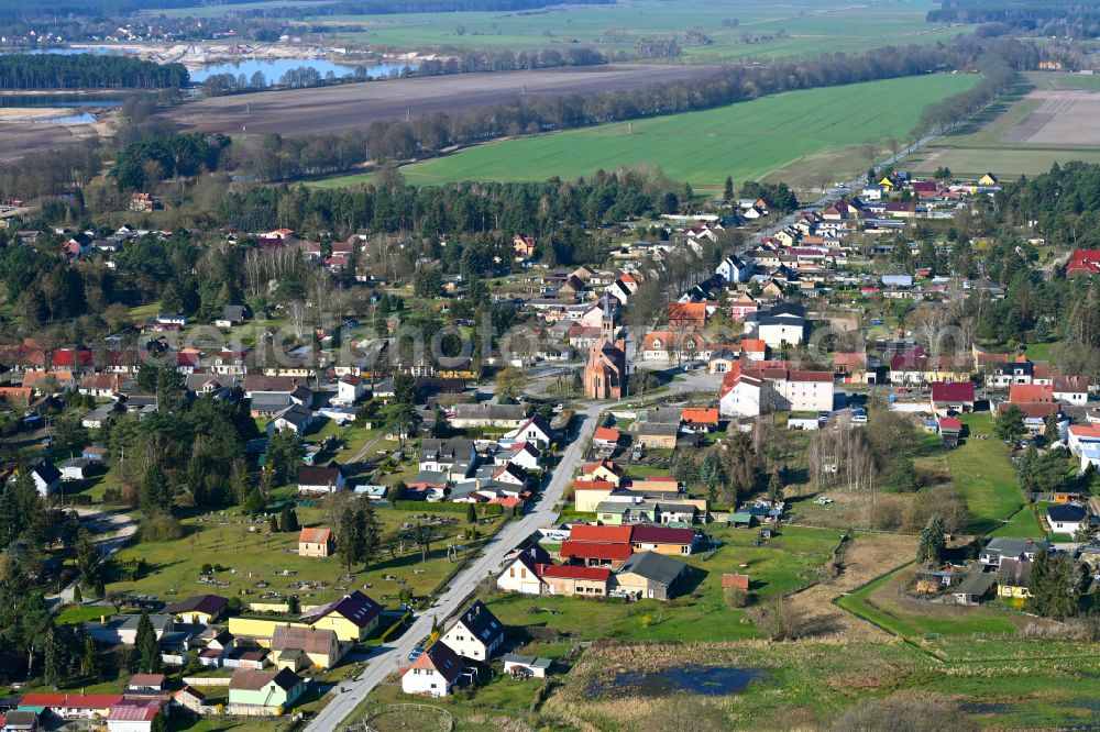 Aerial photograph Marienwerder - Village view on the edge of agricultural fields and land in Marienwerder in the state Brandenburg, Germany